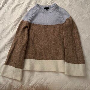 Ann Taylor Blue Tan White Color Block Sweater With Flared Sleeve